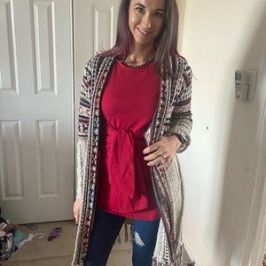 Patterned Knitted Tassel Sweater Cardigan